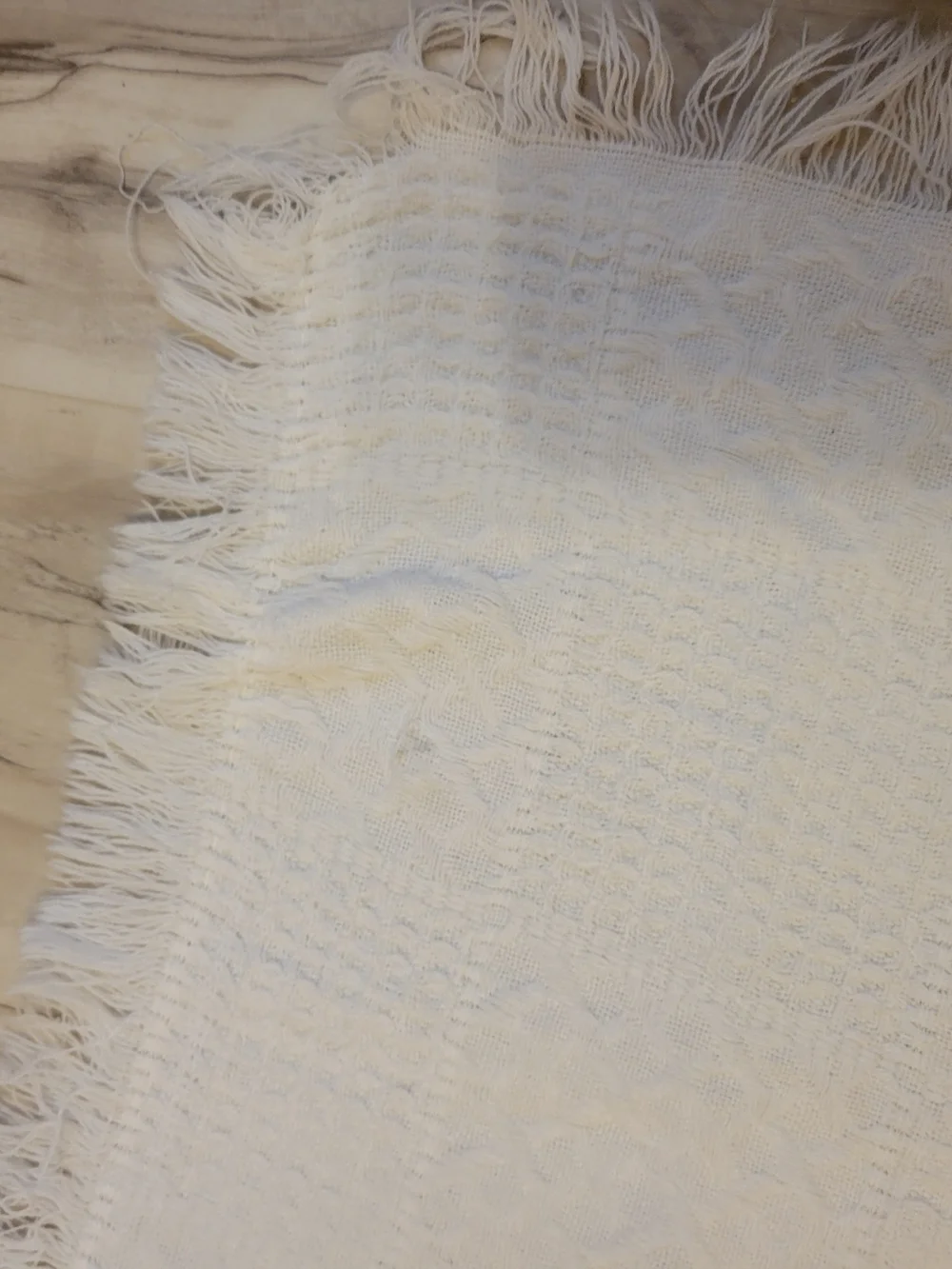 Cream Waffle Weave Throw with Fringe